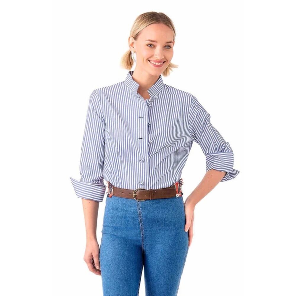 Gretchen Scott Designs Blue and White Striped Button-Front Blouse